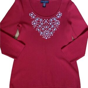 Cable & Gauge Womens Size M Medium Red Long Sleeve Top Shirt Rayon Nylon Sequin